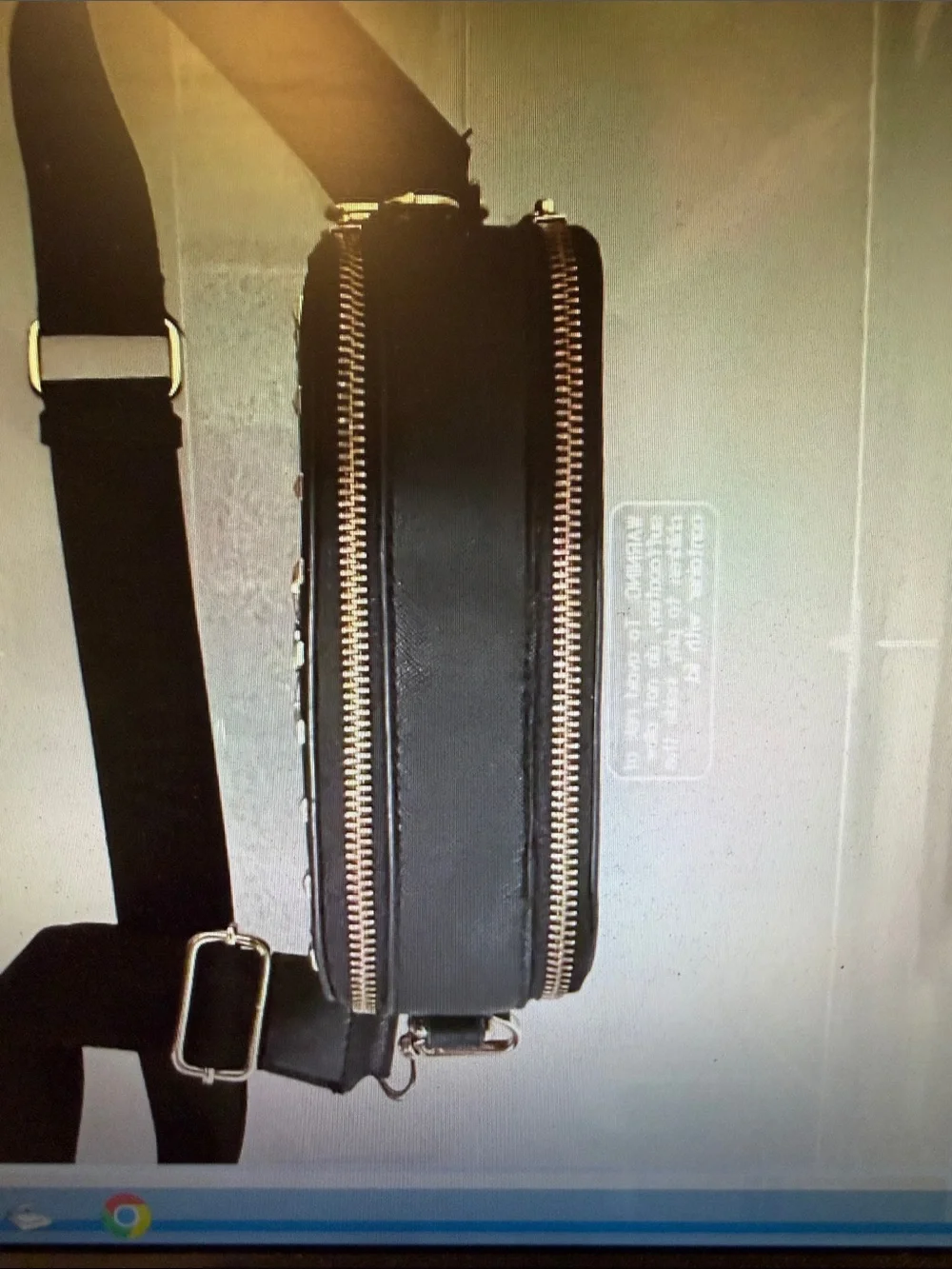Valentino Orlandi Black Camera bag double zip with Gold V Emblem and Studs